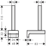 41756670 Hansgrohe AddStoris Matt Black Spare Roll Holder_Stiles_TechDrawing_Image