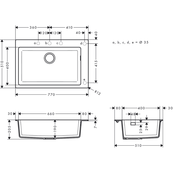 43313170 Hansgrohe S51 Graphite Black S510-F660 Built-in sink 660_Stiles_TechDrawing_Image