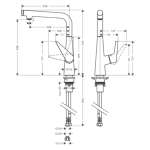72820003 Hansgrohe Talis Select M51 Swivel Sink Mixer 300_Stiles_TechDrawing_Image
