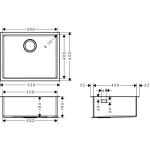 43427800 Hansgrohe S71 Under-counter Sink 450x550x190mm_Stiles_TechDrawing_Image