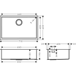 43428800 Hansgrohe S71 Undercounter Sink 450x710x190mm_Stiles_TechDrawing_Image