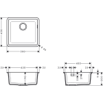 43431170 Hansgrohe S51 Graphite Black S510-U450 Under-Mount Sink 450_Stiles_TechDrawing_Image