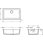 43432170 Hansgrohe S51 Graphite Black S510-U660 Under-Mount Sink 660_Stiles_TechDrawing_Image