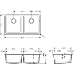 43434170 Hansgrohe S51 Graphite Black S510-U770 Under-Mount Sink 370:370_Stiles_TechDrawing_Image