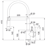 115.0626.087 Franke Maris Lina Grey and Chrome Sink Mixer_Stiles_TechDrawing_Image