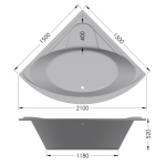 B0000031 Luximo ASP Adelaide Corner Bath 1500xmm_Stiles_TechDrawing_Image