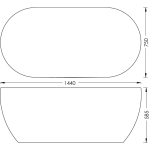 B0000200 Lumino ASP Zala One Piece Freestand Seamless Bath 1440x750x585mm_Stiles_TechDrawing_Image