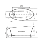 CIA001 Boutique Bath Cianti Bath 1520x730x680mm_Stiles_TechDrawing_Image