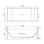 DIA001 Boutigue Bath Diamond Bath 1705x740x550mm_Stiles_TechDrawing_Image