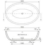 MAR001 Boutique Bath Marina Bath 1690x1115x480mm_Stiles_TechDrawing_Image