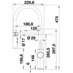 Blanco Catris-S Flexo Filter PST Stainless Steel Sink Mixer_Stiles_TechDrawing_Image