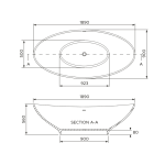 PER001 Boutique Baths Perfekt Matt White Bath 1890x900x560mm_Stiles_TechDrawing_Image