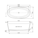 SOR001 Boutique Baths Sorpresa Bath 1510x760x555mm_Stiles_TechDrawing_Image