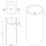 TUB001 Boutique Baths Tube Matt White Pedestal Basin 880x400mm_Stiles_TechDrawing_Image