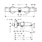 13114340 Hansgrohe Ecostat Comfort Brushed Black Chome Bath Thermostat_Stiles_TechDrawing_Image