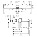 13114670 Hansgrohe Ecostat Comfort Bath Thermostat_Stiles_TechDrawing_Image