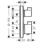 15758340 Hansgrohe Ecostat S Brushed Black Chrome Thermostat (2 Functions)_Stiles_TechDrawing_Image