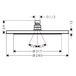 26221340 Hansgrohe Croma EcoSmart Brushed Black Chrome Shower Head 280mm_Stiles_TechDrawing_Image