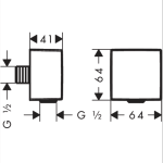 26455340 Hansgrohe FixFit Brushed Black Chrome Square Wall Outlet with Non-Return Valve_Stiles_TechDrawing_Image