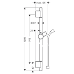 28631340 Hansgrohe Unica Puro S 90 Brushed Black Chrome Shower Bar with Isiflex Shower Hose 1600mm_Stiles_TechDrawing_Image