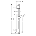 28631670 Hansgrohe Unica Puro S 90 Matt Black Shower Bar with Isiflex Shower Hose 1600mm_Stiles_TechDrawing_Image