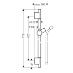 28632670 Hansgrohe Unica Puro S Matt Black Shower Bar with Isiflex Shower Hose 1600mm_Stiles_TechDrawing_Image