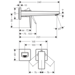 32526340 Hansgrohe Metropol Brushed Black Chrome Wall-Type Basin Mixer 225mm_Stiles_TechDrawing_Image