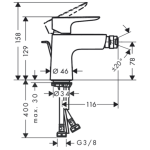 71720340 Hansgrohe Talis E Brushed Black Chrome Bidet Mixer with Pop-up Waste_Stiles_TechDrawing_Image