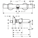 13114140 Hansgrohe Ecostat Comfort Brushed Bronze Bath Thermostat_Stiles_TechDrawing_Image