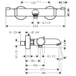 13114990 Hansgrohe Ecostat Comfort Polished Gold Optic Bath Thermostat_Stiles_TechDrawing_Image