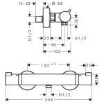 13116140 Hansgrohe Ecostat Comfort Brushed Bronze Shower Thermostat_Stiles_TechDrawing_Image