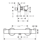 13116990 Hansgrohe Ecostat Comfort Polished Gold Optic Shower Thermostat_Stiles_TechDrawing_Image