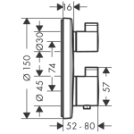 15758990 Hansgrohe Ecostat S Polished Gold Optic Thermostat (2 Functions)_Stiles_TechDrawing_Image