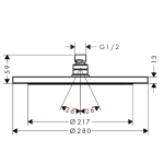 26221140 Hansgrohe Croma EcoSmart Brushed Bronze Shower Head 280mm_Stiles_TechDrawing_Image