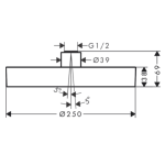 26228140 Hansgrohe Rainfinity Brushed Bronze 1 Jet Shower Head 250mm_Stiles_TechDrawing_Image