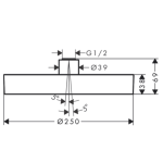 26228990 Hansgrohe Rainfinity Polished Gold Optic Shower Head 250mm_Stiles_TechDrawing_Image