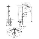 26890990 Hansgrohe Croma Select S Polished Gold Optic Shower Set with Thermostat 280mm_Stiles_TechDrawing_Image