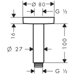 27393140 Hansgrohe Brushed Bronze Ceiling Connector S 100mm_Stiled_TechDrawing_Image