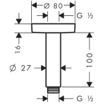 27393990 Hansgrohe Polished Gold Optic Ceiling Connector S 100mm_Stiles_TechDrawing_Image