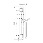 28631140 Hansgrohe Unica Puro S 90 Brushed Bronze Shower Bar with Isiflex Shower Hose 1600mm_Stiles_TechDrawing_Image