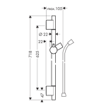 28632140 Hansgrohe Unica Puro S 65 Brushed Bronze Shower Bar with Isiflex Shower Hose 1600mm_Stiles_TechDrawing_Image