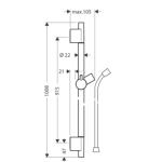 28632340 Hansgrohe Unica Puro S 65 Brushed Black Chrome Shower Bar with Isiflex Shower Hose 1600mm_Stiles_TechDrawing_Image