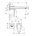 32526990 Hansgrohe Metropol Polished Gold Optic Wall-Type Basin Mixer 225mm_Stiles_TechDrawing_Image