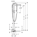 32532990 Hansgrohe Metropol Polished Gold Optic Freestanding Bath Mixer_Stiles_TechDrawing_Image