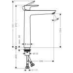 71717143 Hansgrohe Talis E Brushed Bronze Tall Basin Mixer 240mm_Stiles_TechDrawing_Image