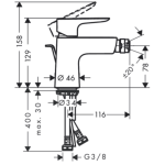 71720140 Hansgrohe Talis E Brushed Bronze Bidet Mixer with Pop-up Waste_Stiles_TechDrawing_Image