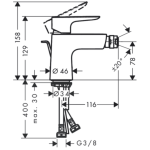 71720990 Hansgrohe Talis E Polished Gold Optic Bidet Mixer with Pop-up Waste_Stiles_TechDrawing_Image