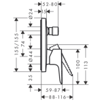 71745143 Hansgrohe Talis E Brushed Bronze Bath Diverter Mixer_Stiles_TechDrawing_Image