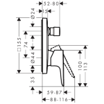 71745993 Hansgrohe Talis E Polished Gold Optic Bath Diverter Mixer_Stiles_TechDrawing_Image