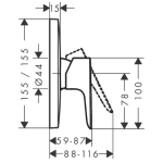 71765143 Hansgrohe Talis E Brushed Bronze Shower Mixer 155mm_Stiles_TechDrawing_Image